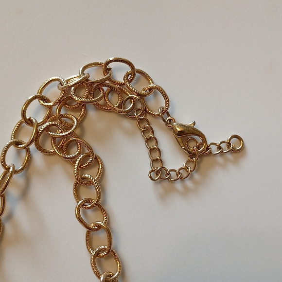 Sunburst Blue Green Gold Tone Floral Cluster Crystal Beaded Chain Necklace - Picture 6 of 15